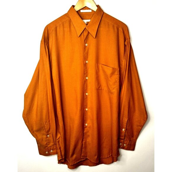 PERRY ELLIS Mens Shirt Button Up 100% Cotton Long Sleeve Orange Size Large - Picture 1 of 10